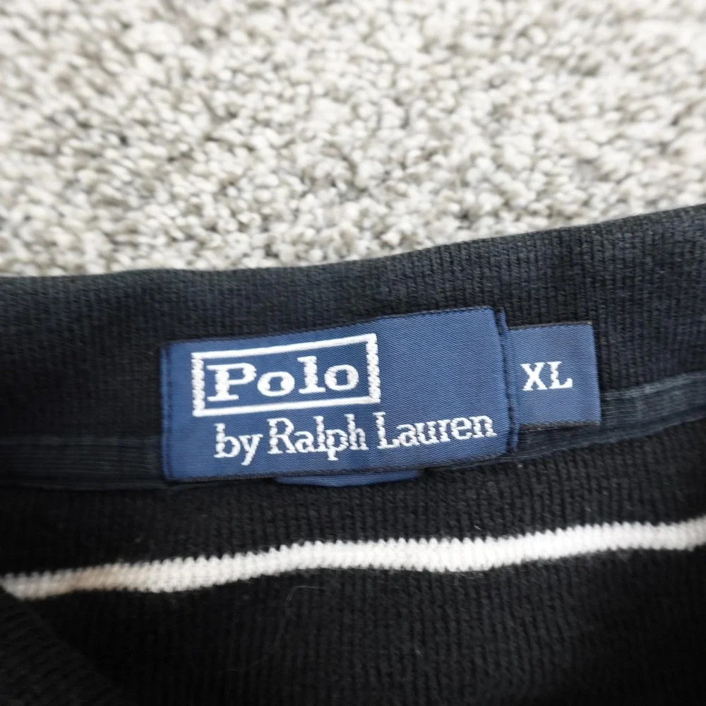 VTG Polo Ralph Lauren Polo Shirt Mens XL‎ Black Pony Waffle Knit Thermal 90s Y2K